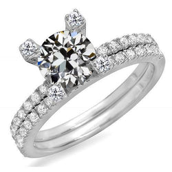 Round Old Mine Cut Diamond Engagement Ring Set 5 Carats Jewelry