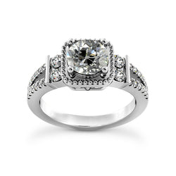 Round Old Mine Cut Real Natural Earth Mined Diamond Engagement Ring Split Shank 3.75 Carats