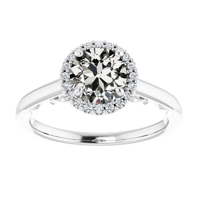 Round Old Mine Cut Diamond Halo Anniversary Ring