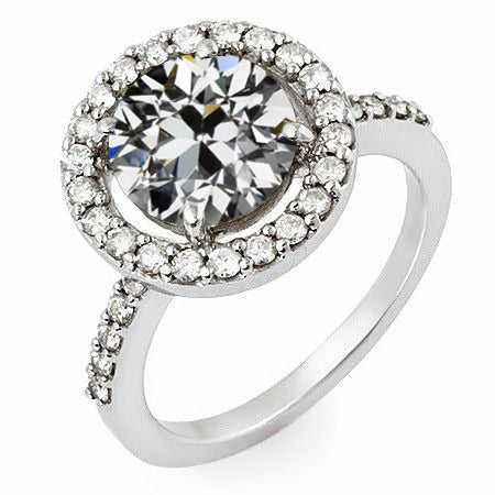 Round Old Mine Cut Diamond Halo Engagement Ring
