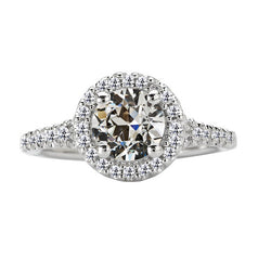 Round Old Mine Cut Diamond Halo Engagement Ring 4.50 Carats 14K Gold