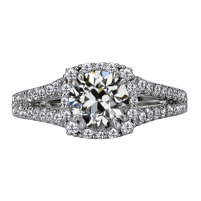 Round Old Mine Cut Diamond Halo Ring