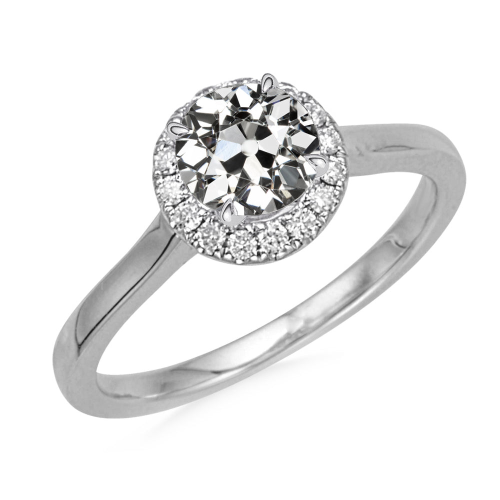 Round Old Mine Cut Diamond Halo Ring