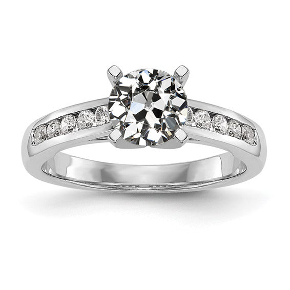 Wedding White Gold Round Old Mine Cut Diamond Lady’s Ring Channel Set