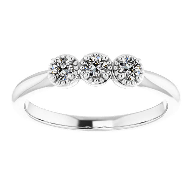 Old Miner Cut Diamond Ring 3 Stone JewelryGold