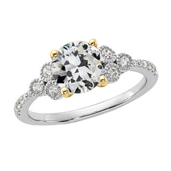 Round Old Mine Cut Genuine Natural Earth Mined Diamond Ring 4 Prong Set Two Tone 3.50 Carats