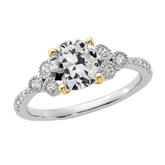 Woman's Anniversary White Sliver Old Miner Cut Diamond Ring Prong Set