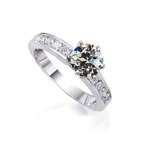 Lady’s Sparkling Unique Engagement White Gold Anniversary Ring  Old Miner Cut Diamond Ring Prong Channel Set