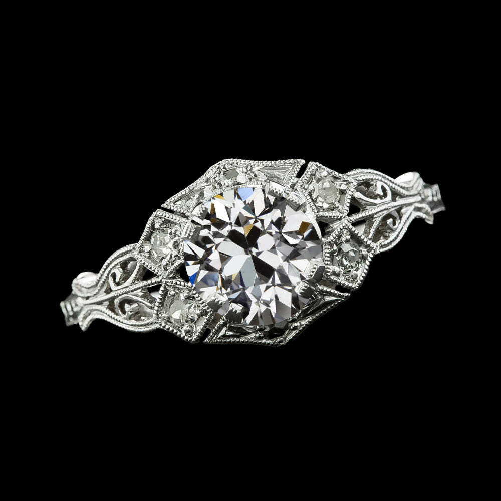 Round Old Mine Cut Diamond Ring Antique Style