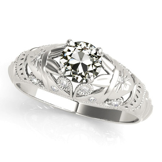 Antique Style White Gold Woman's Round Old Mine Cut Diamond Ring Antique Style