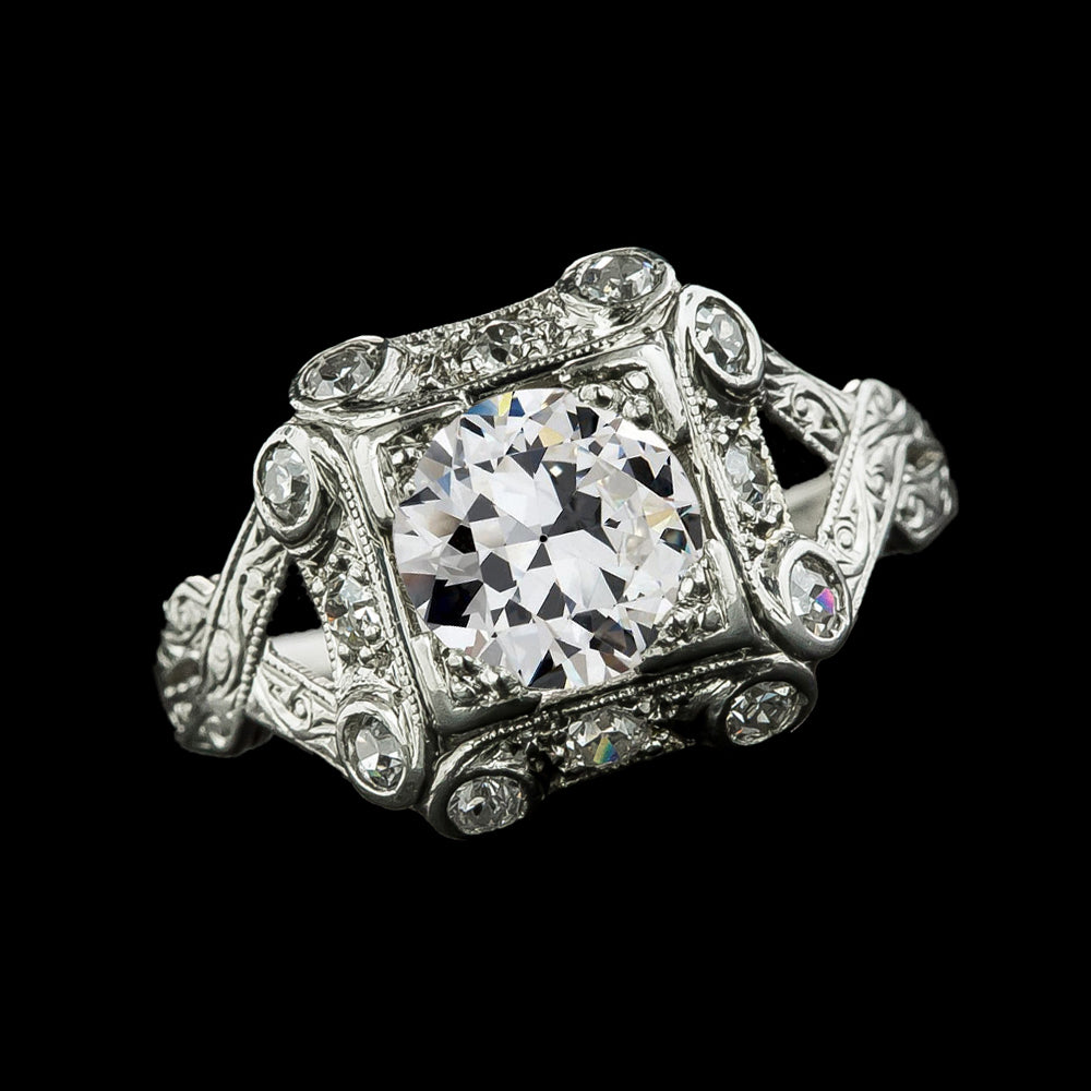 Antique Style Round Old Mine Cut Diamond Ring