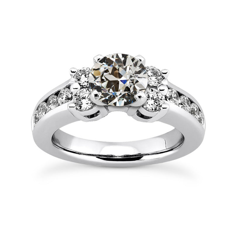 Fancy Sparkling Vintage Style White Gold Weeding Anniversary  Old Miner Cut Diamond Ring Basket Channel Set