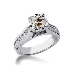 Round Old Mine Cut Genuine Natural Earth Mined Diamond Ring Channel Set 14K Gold 2.25 Carats