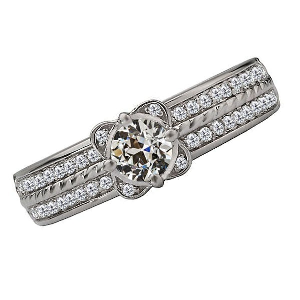 Sparkling Unique Lady’s Engagement White Gold  Old Miner Cut Diamond Ring Accents