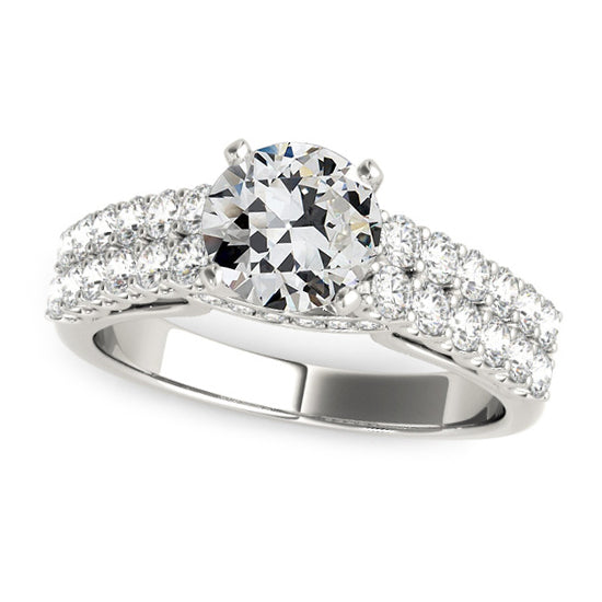 Old Miner Cut Diamond Ring Double Row Accents