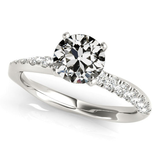 White Round anniversary Old Mine Cut Diamond Ring Fishtail Set