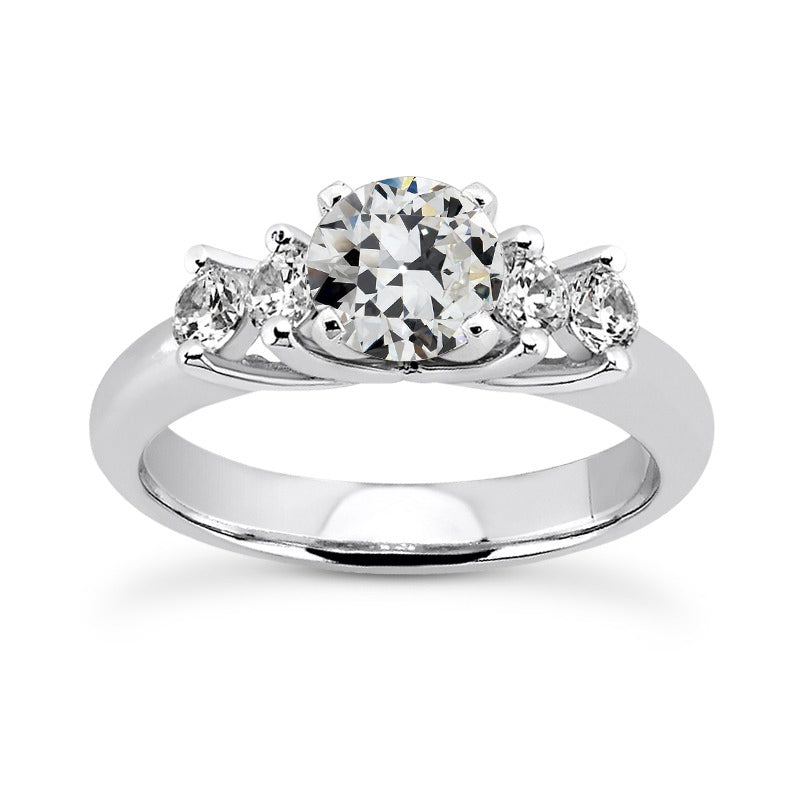 Round Old Mine Cut 5 Stone Diamond Ring 