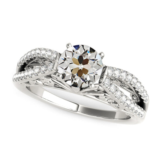 White Sparkling Anniversary Round Old Miner Cut Diamond Ring Gold