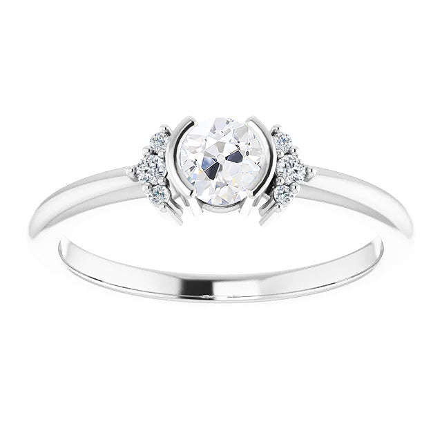 White round gold Half bezel Round Old Mine Cut Diamond Ring