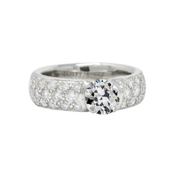 Real  Round Old Mine Cut Diamond Ring Pave Set 14K Gold 3.75 Carats