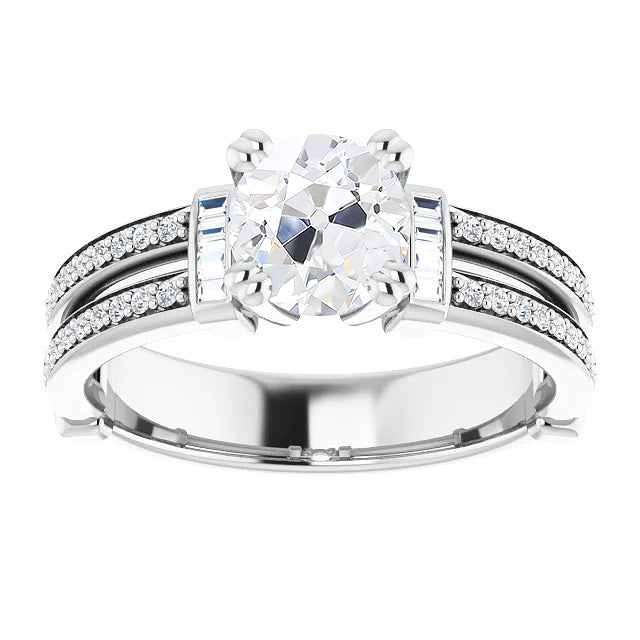 White gold Round Old Mine Cut Diamond Ring