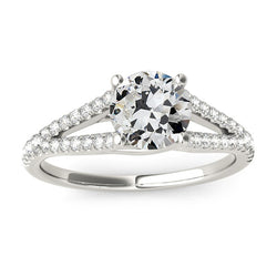 Round Old Mine Cut Genuine Natural Earth Mined Diamond Ring Split Shank Gold Accented 4 Carats