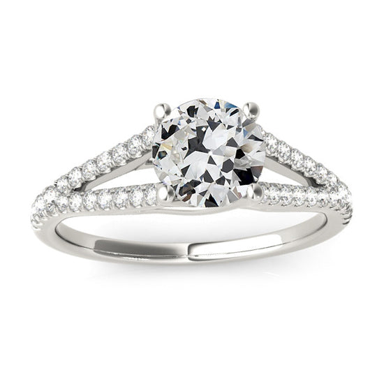 Sparkling White Woman's Anniversary Old Miner Cut Diamond Ring Gold Accented