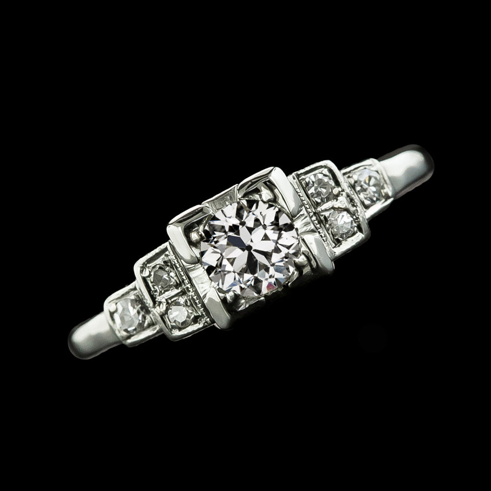 Beautiful Round Old Miner Diamond Ring With Steps White Gold