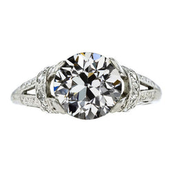 Round Old Mine Cut Genuine Natural Earth Mined Diamond Solitaire Ring Split Shank 3 Carats
