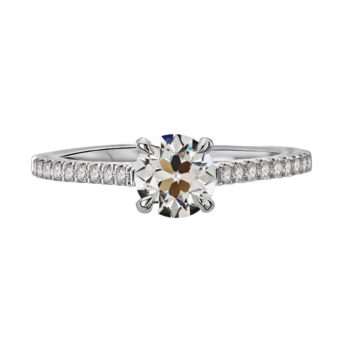 Round Old Mine Cut Diamond Solitaire Ring With Accents