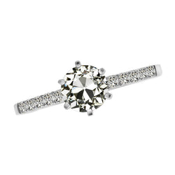 3 Carats Round Old Mine Cut Natural Diamond Solitaire With Accents Ring