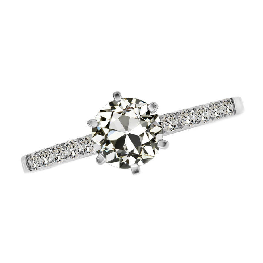 3 Carats Round Old Mine Cut Diamond Solitaire With Accents Ring