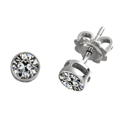 Round Old Mine Cut Genuine Natural Real Diamond ( Not Lab Grown ) Stud Earrings Basket Style 3 Carats
