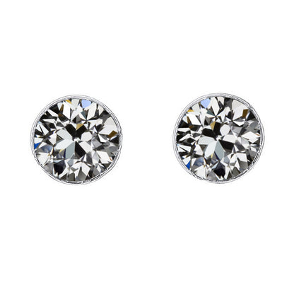 Round Natural GIA Certified Diamond Stud Earrings Bezel Set Gold 4.01 Carats