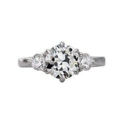 Round Old Mine Cut Natural Earth Mined Diamond Three Stone Ring 6 Prong Set 3 Carats