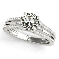 Real  Round Old Mine Cut Diamond Wedding Ring Prong Split Shank 5 Carats