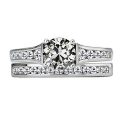 Round Old Mine Cut Diamond Wedding Ring Set 6 Carats White Gold