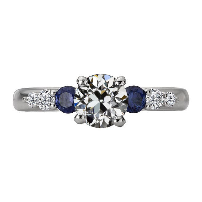  Lady’s Elegant Sparkling Unique Engagement White Gold Anniversary Ring  Cut Diamond & Blue Sapphire Anniversary Ring
