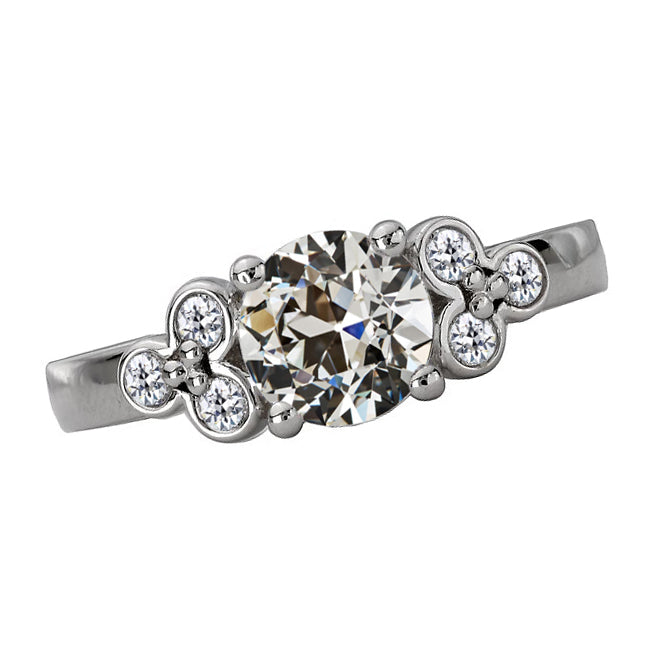 2.50 Carats Round Old Mine Cut Four Prong White Gold Diamond Ring