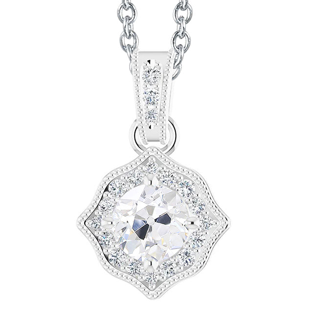 Round Old Mine Cut Halo Diamond Pendant