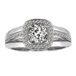 Round Old Mine Cut Halo Natural Diamond Ring 3 Carats White Gold 14K