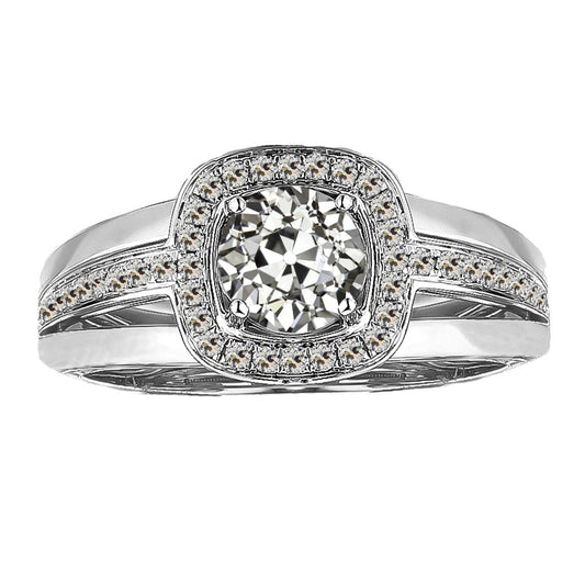 Round Old Mine Cut Halo Diamond Ring 3 Carats White Gold 14K