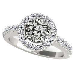 Round Old Mine Cut Halo Real Diamond Wedding Ring 3 Carats