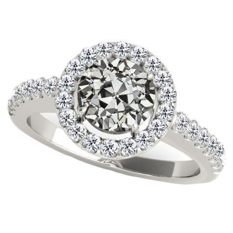 Round Old Mine Cut Halo Diamond Wedding Ring 3 Carats