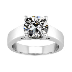 Round Old Mine Cut Solitaire Natural Diamond Ring 3 Carats Four Prong