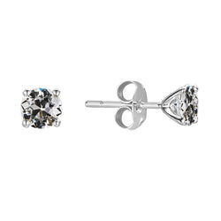 Round Old Mine Cut Solitaire Genuine Diamond Stud Earrings 2 Carats