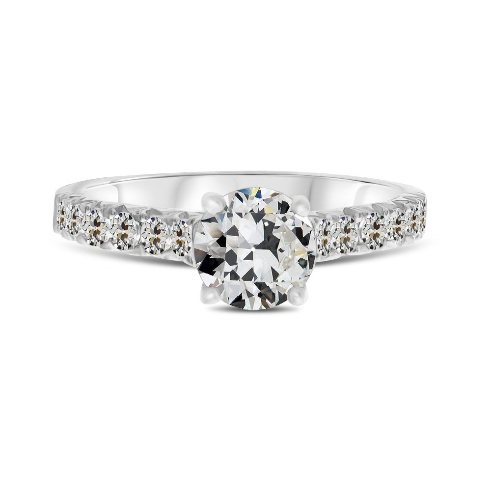 Round Old Mine Cut Solitaire With Accent Diamond Ring 3 Carats
