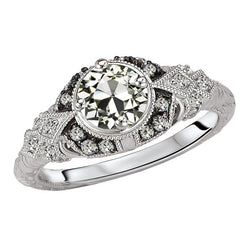 Real  Round Old Mine Cut Vintage Style Wedding Genuine Diamond Ring 3 Carats Two Tone
