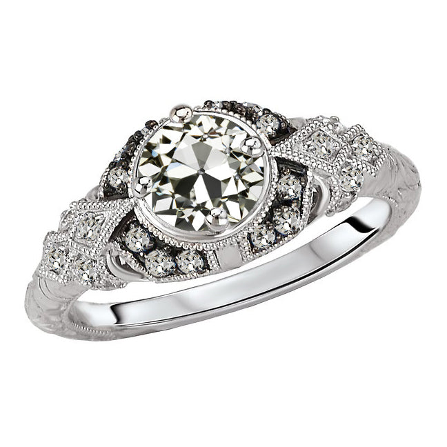 Round Old Mine Cut Vintage Style Wedding Diamond Ring 3 Carats Two Tone