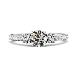 Round Old Mine Real Natural Earth Mined Diamond Ring 3 Stone Style Jewelry 14K Gold 4 Carats